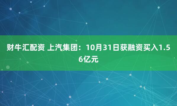 财牛汇配资 上汽集团:10月31日获融资买入1.56亿元